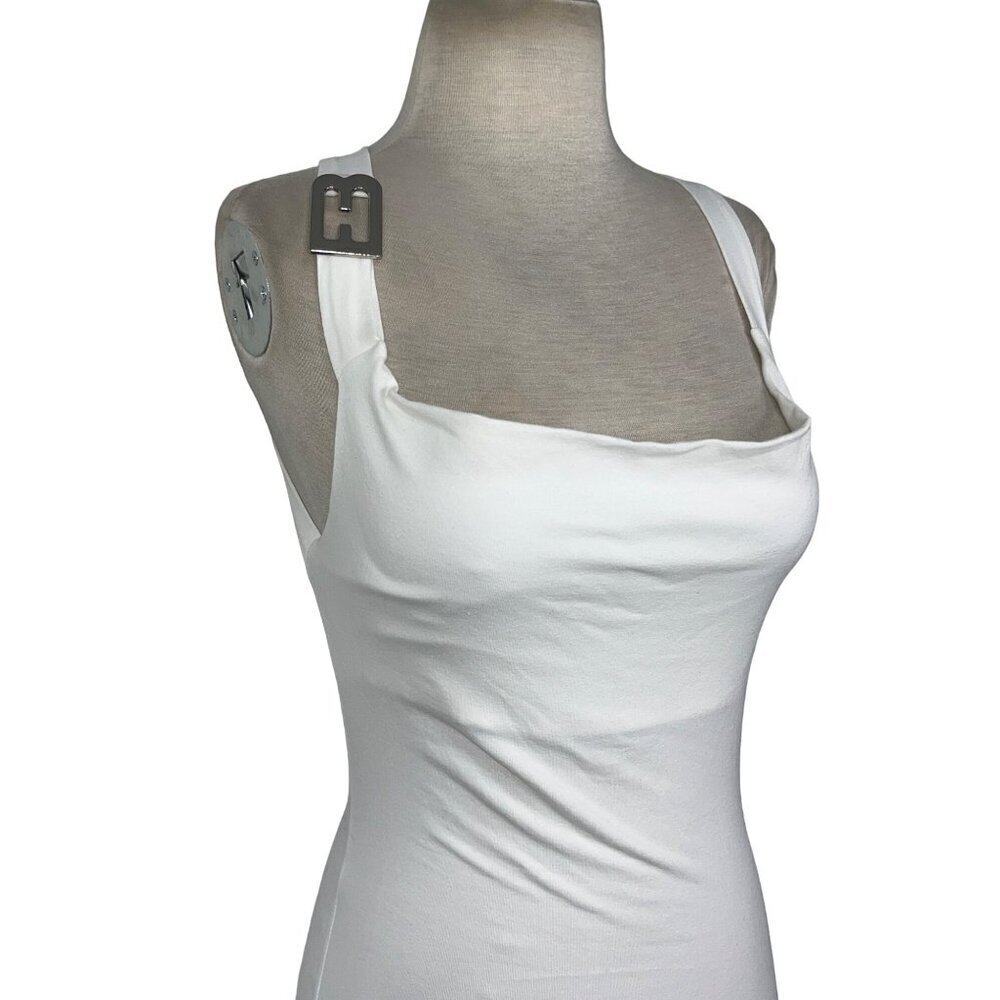 EB Denim Cowl Buckle Dress in White XSmall New Womens Tank mini Bodycon - Picture 6 of 16